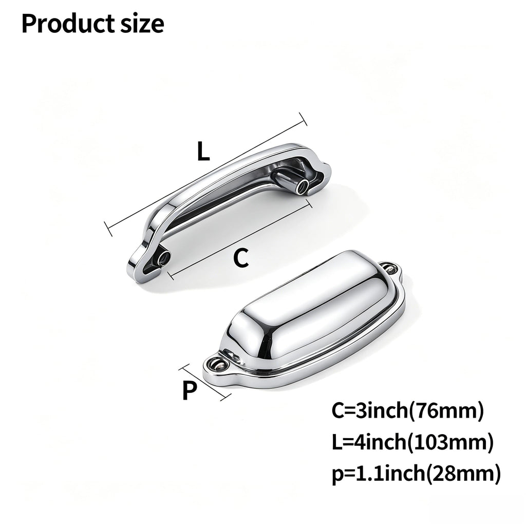 10 Pack Polished Chrome Cup Pulls 3 Inch Center to Center - Cabinet & Drawer Handles Hardware