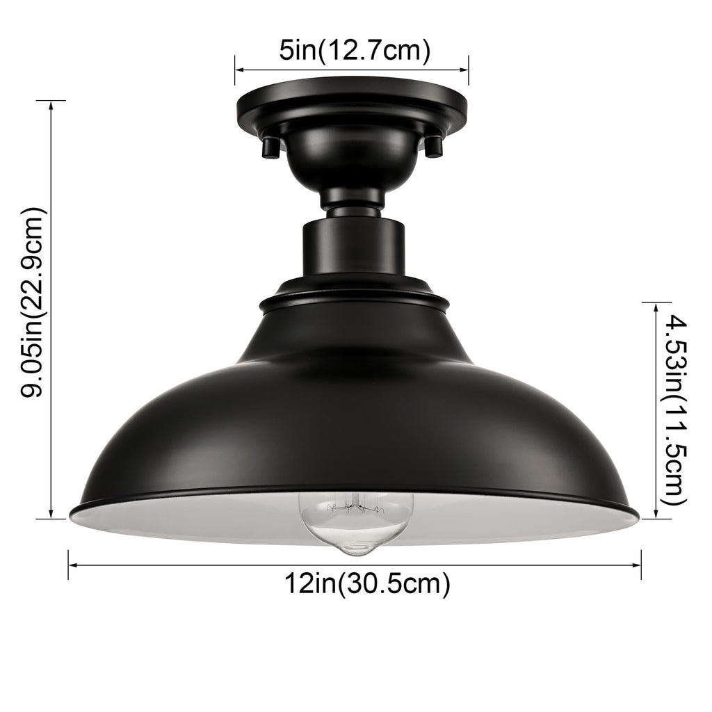 12-Inch Farmhouse Semi Flush Mount Ceiling Light Black