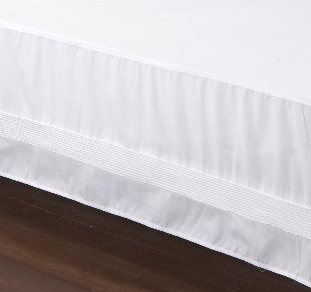 Bed Skirt with Stitch on White Dust Ruffle with Split Corner, Durable Elegant Luxury Queen 14-inch Drop