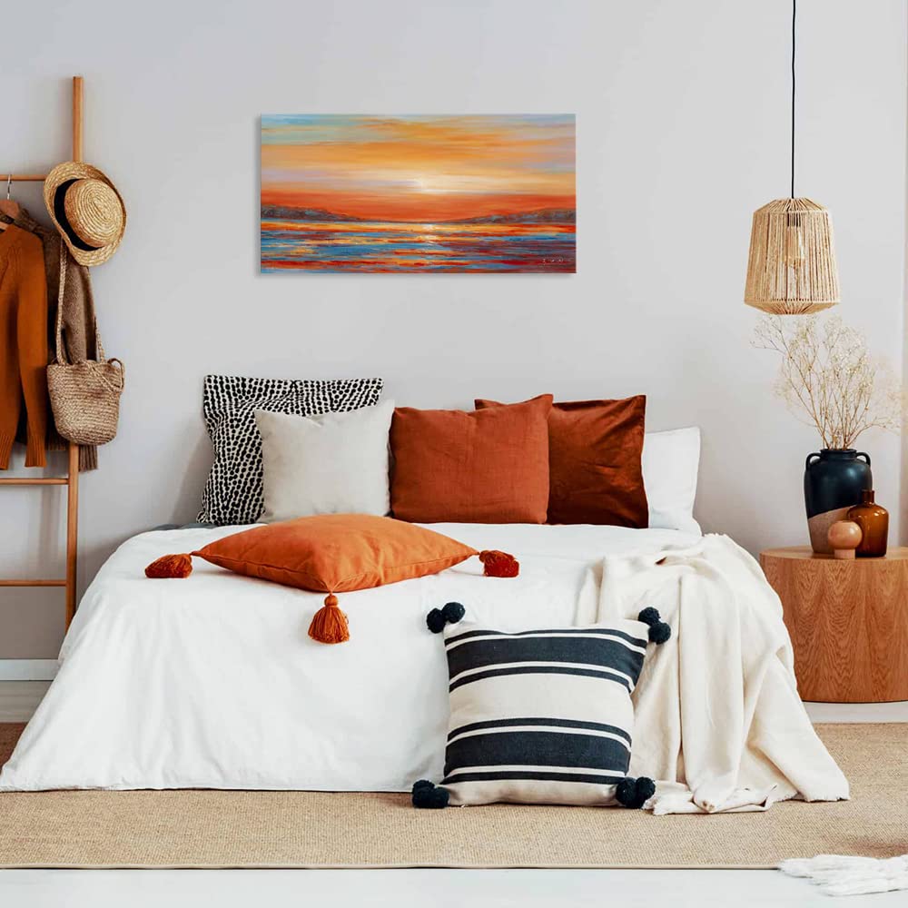 Colorful Ocean Sunset Abstract Beach Wall Art Orange Red Warm Sunrise Artwork Bathroom Wall Decor Large Beach Posters