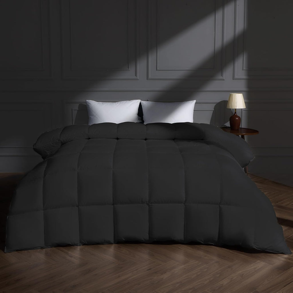 Goose Feather Down Fiber Comforter Twin, Lightweight 100% Cotton Duvet Insert Medium Warmth