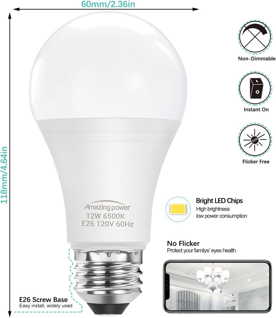 100W Equivalent E26 LED Bulbs, Daylight White 6500K