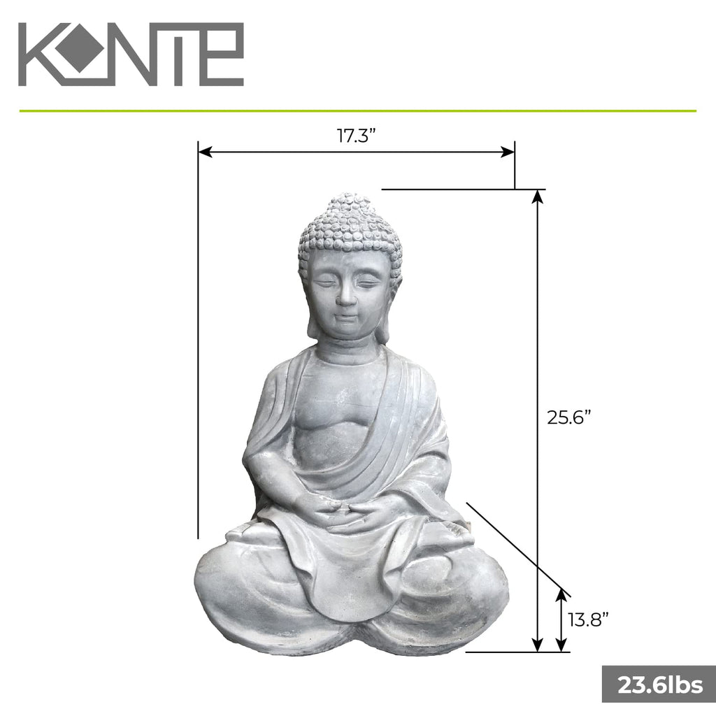 25.6" Lightweight Sitting Meditating Buddha Zen Indoor Outdoor Statue Natural Concrete