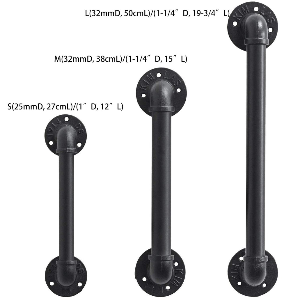 Set of 2 Industrial Pipe Door Pull Handle, Grab Bar, Towel Bar, Antique Rustic Cast Iron Handrail - Matte Black, 12