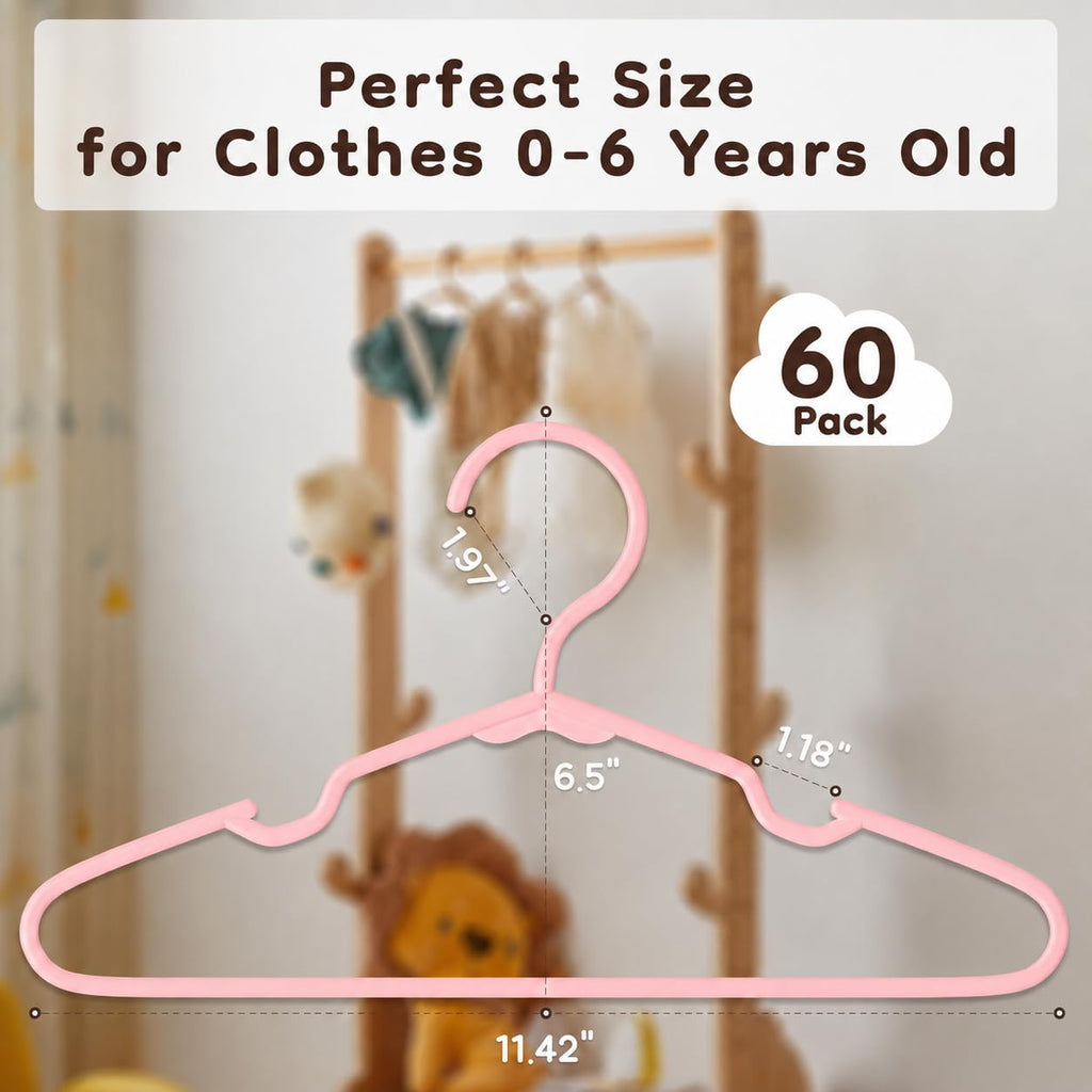 Baby Hangers 60-Pack, Plastic Infant and Toddler Hangers for Clothes, Non-Slip Kids Clothes Hangers for Shirts