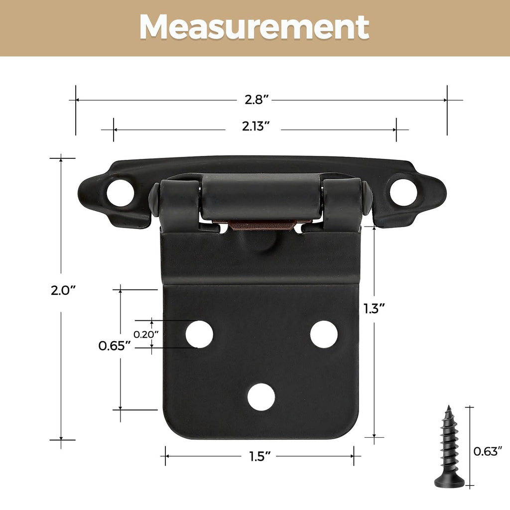 2 Pack 1 Pair Black Cabinet Hinges, 3/8" Inset Semi-Concealed Hinges