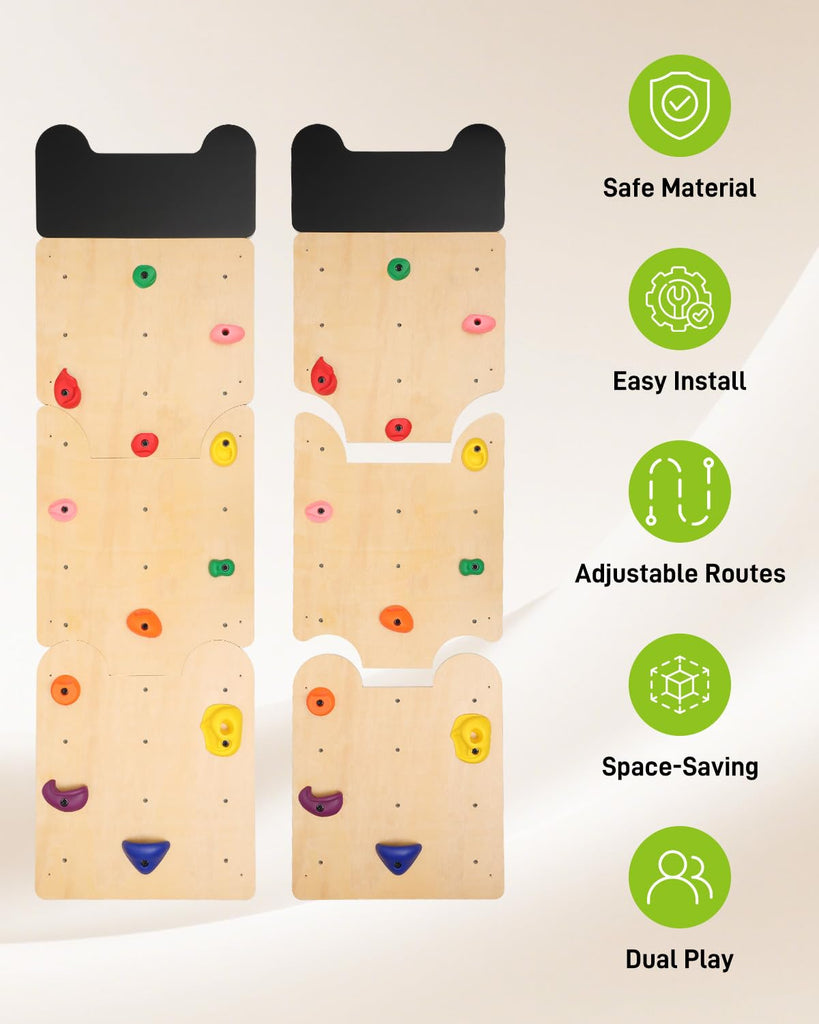 Wooden Rock Climbing Wall for Kids, Indoor Climbing Wall Panels