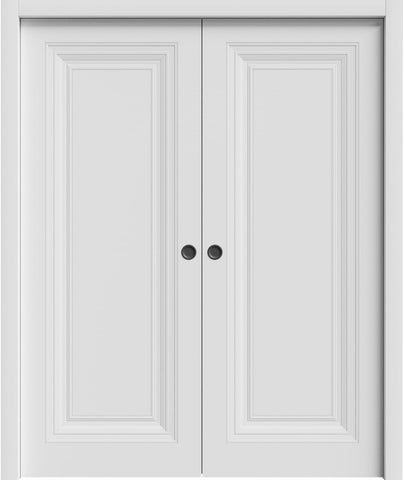 Sliding Double Pocket Doors 64 x 84 inches | Base 7111 White | Kit Rail Hardware | Solid Wood Interi