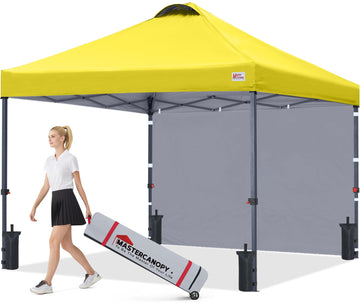 10x10 Durable Pop Up Canopy Tent with 1 Sidewall, Yellow