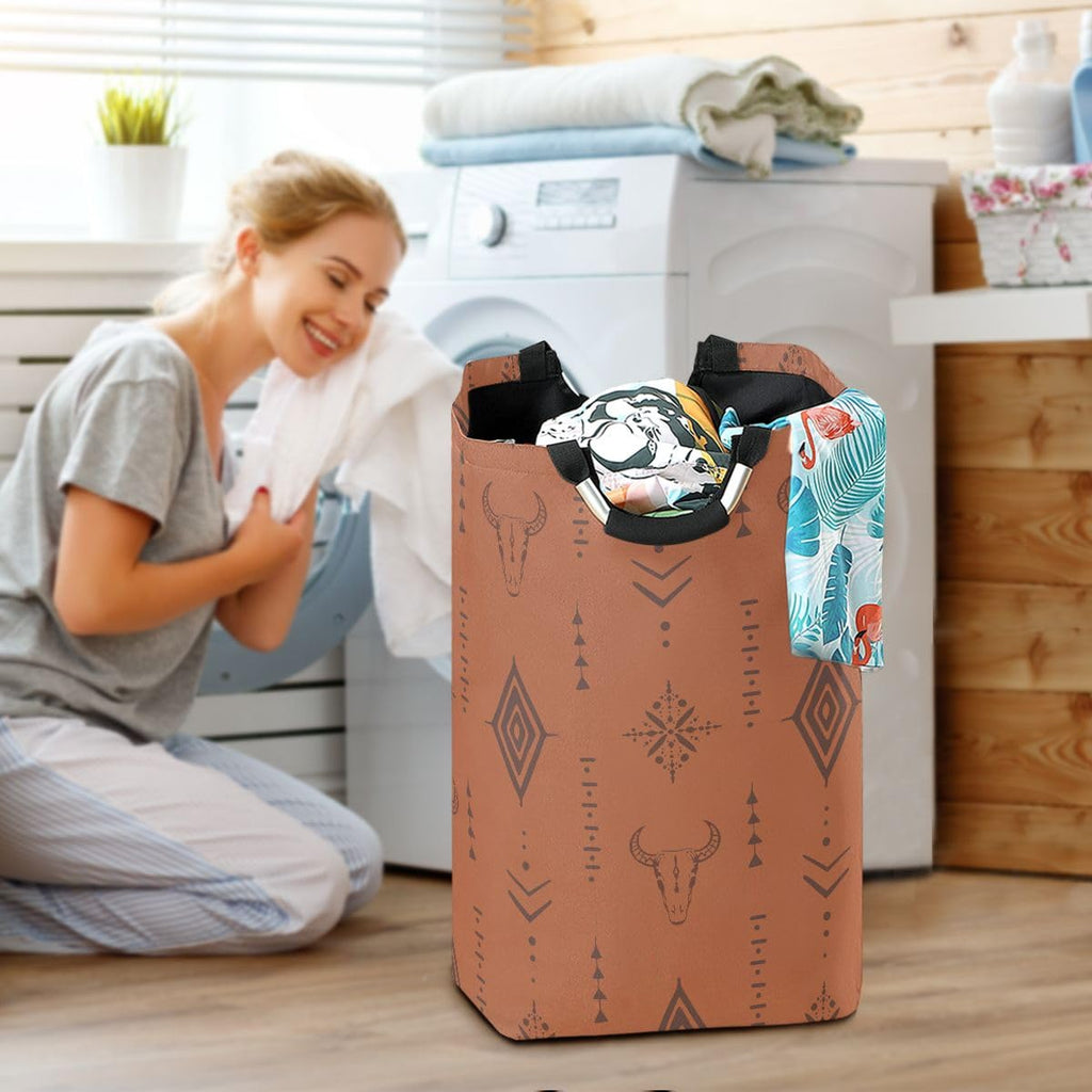 Western Bull Boho Large Laundry Hamper Basket, Collapsible Laundry Bag Storage Bins Baskets with Handles for Laundry