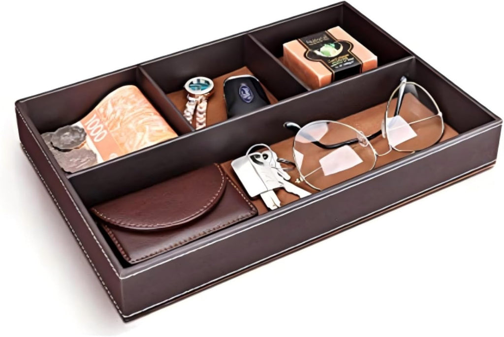 Faux Leather Valet Tray for Men, Brown