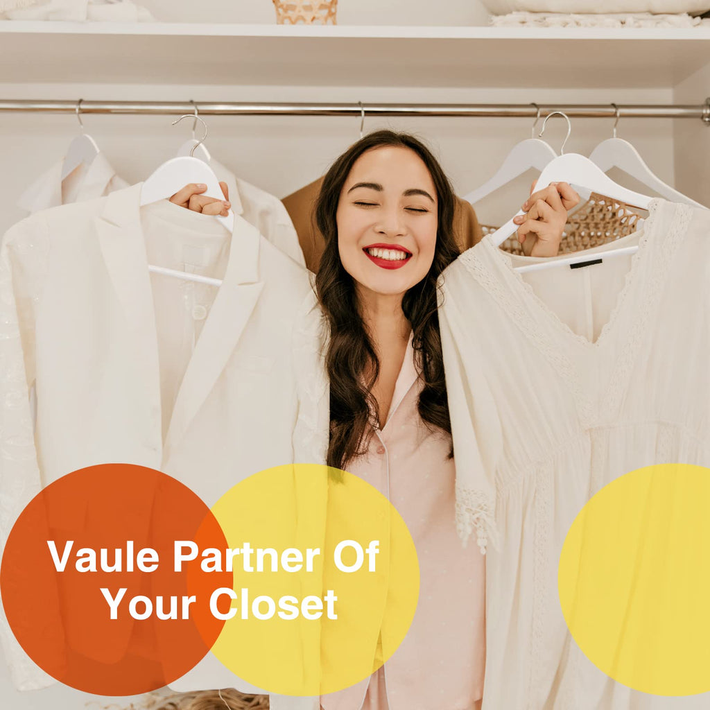 White Wooden Hangers 30 Pack Slim Coat Hangers for Closet with Smooth Finish, Shirt, Suit, Dress, Heavy Duty Clothes