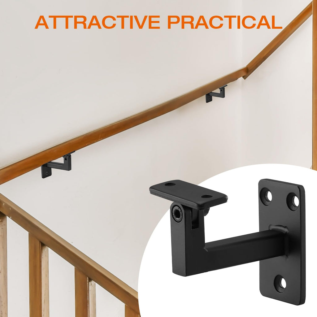 Adjustable Handrail Bracket, 3" Heavy Duty Swivel Hand Rail Bracket for Stair Railing Staircase, Matte Black (4 Pack)