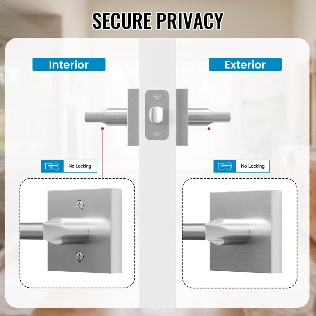 6 Pack Satin Nickel Passage Door Lever, Interior Non-Locking Leverset