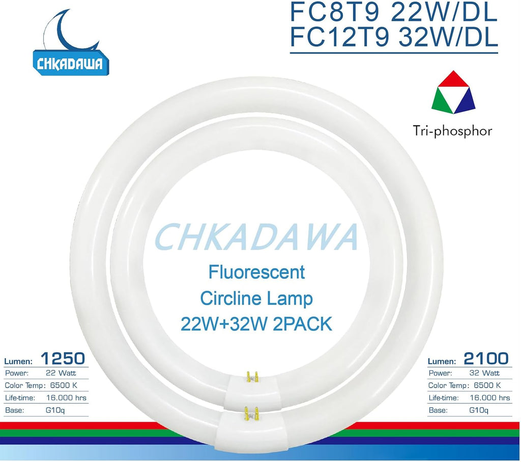FC8T9 22W and FC12T9 32W Daylight Set, Round Fluorescent Bulb 8 inch T9 22 Watts & Circular Light Bulbs 12 inch 32