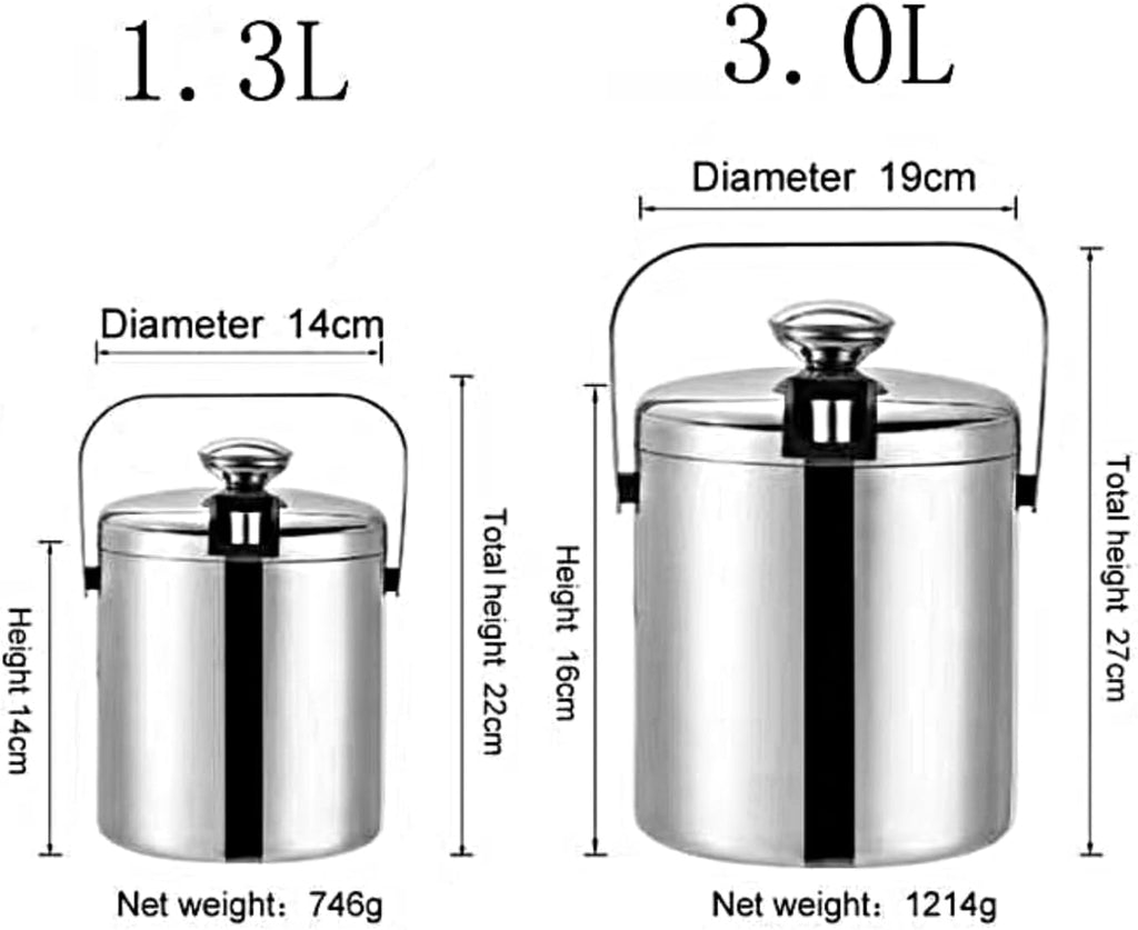 Double-Wall Stainless Steel Wine Ice Buckets with Lid, Tong & Strainer, for Beer Champagne Chilling, Keep Ice Frozen