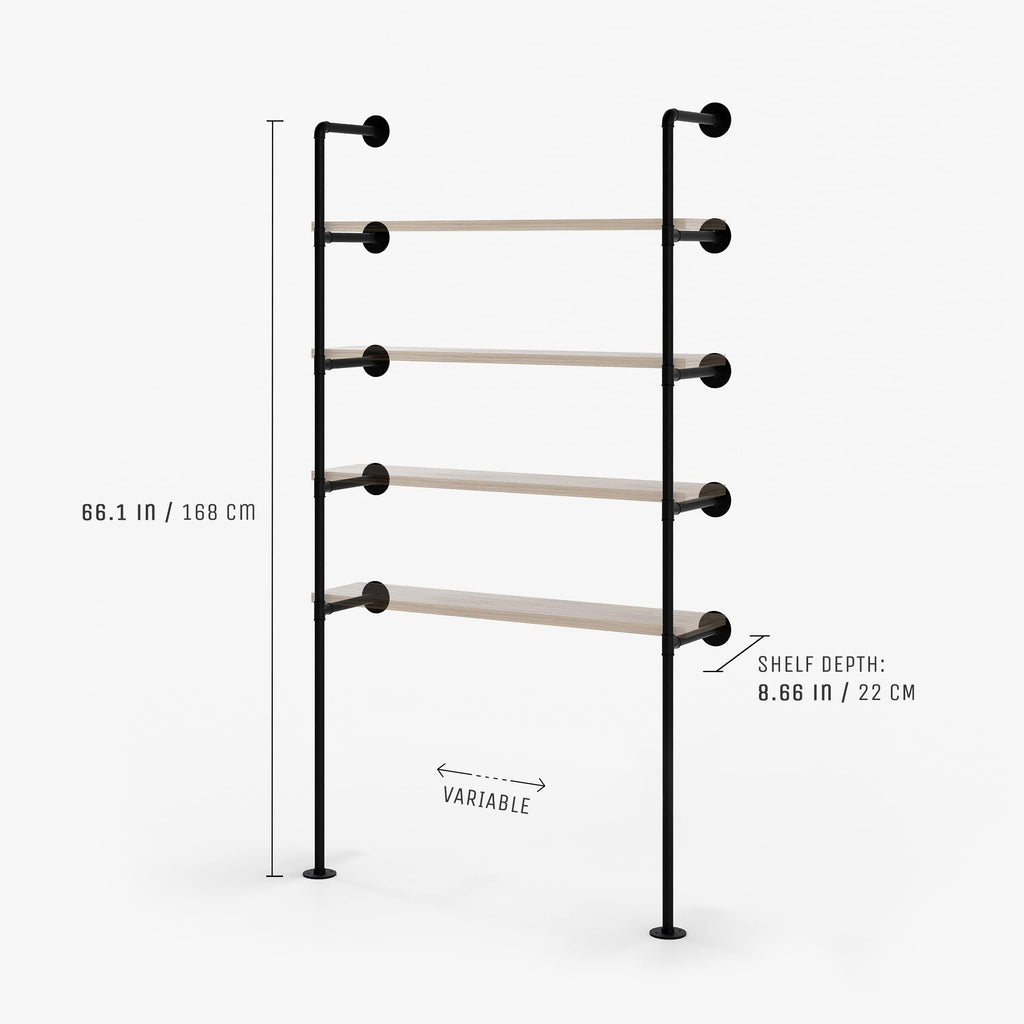 Industrial Shelf Brackets Wall Mounted - Heavy Duty Floating Shelf Support, Black Steel Pipe Shelving, Adjustable DIY