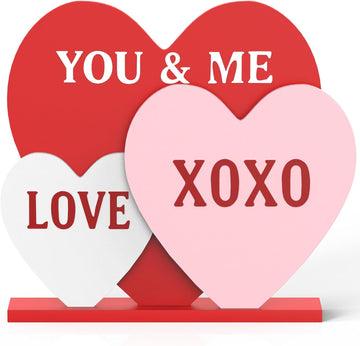 Valentines Day Decorations, 8.7 Inch Valentine Table Decorations Wooden Heart Sign with Letter LOVE XOXO, Valentines