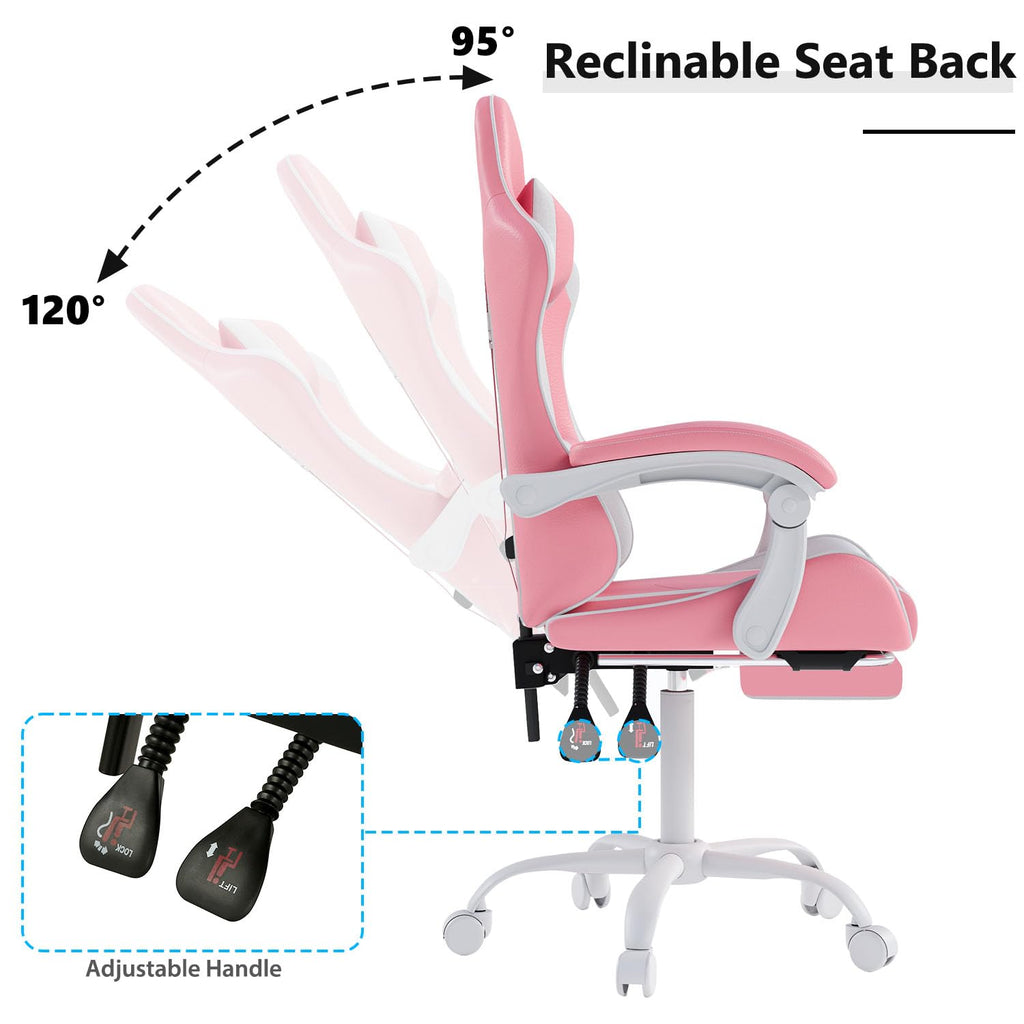 Gaming Chair with Headrest and Footrest, Pink