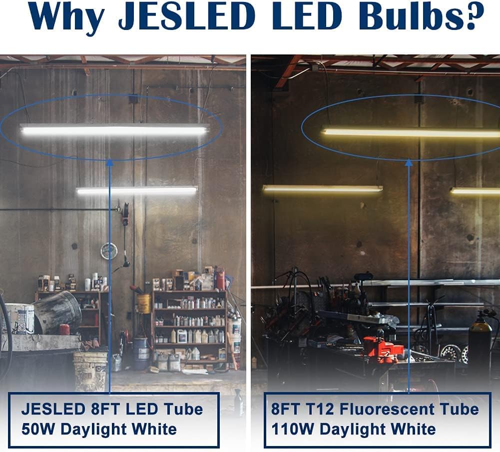 T8 T10 T12 8FT LED Tube Light Bulbs, 50W 6000LM, 5000K Daylight