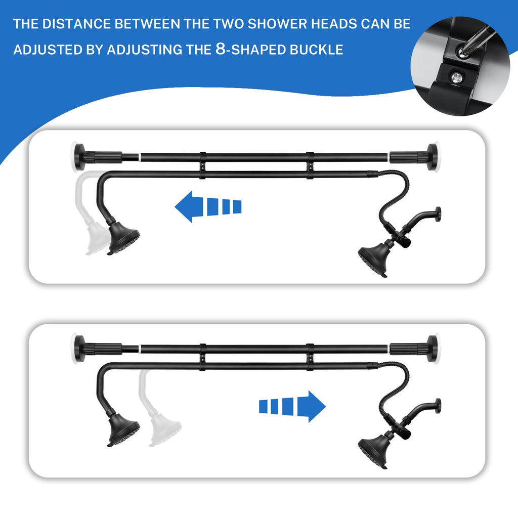 Tandem Shower Heads, Double Shower Head for Couples-Black