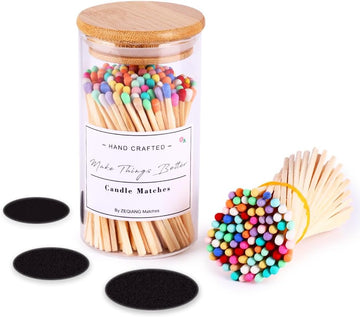 Rainbow matches Included (), Glass Match Holder with Striker, Glass Match Cloche with Striker, Match Bottle - Set of 150