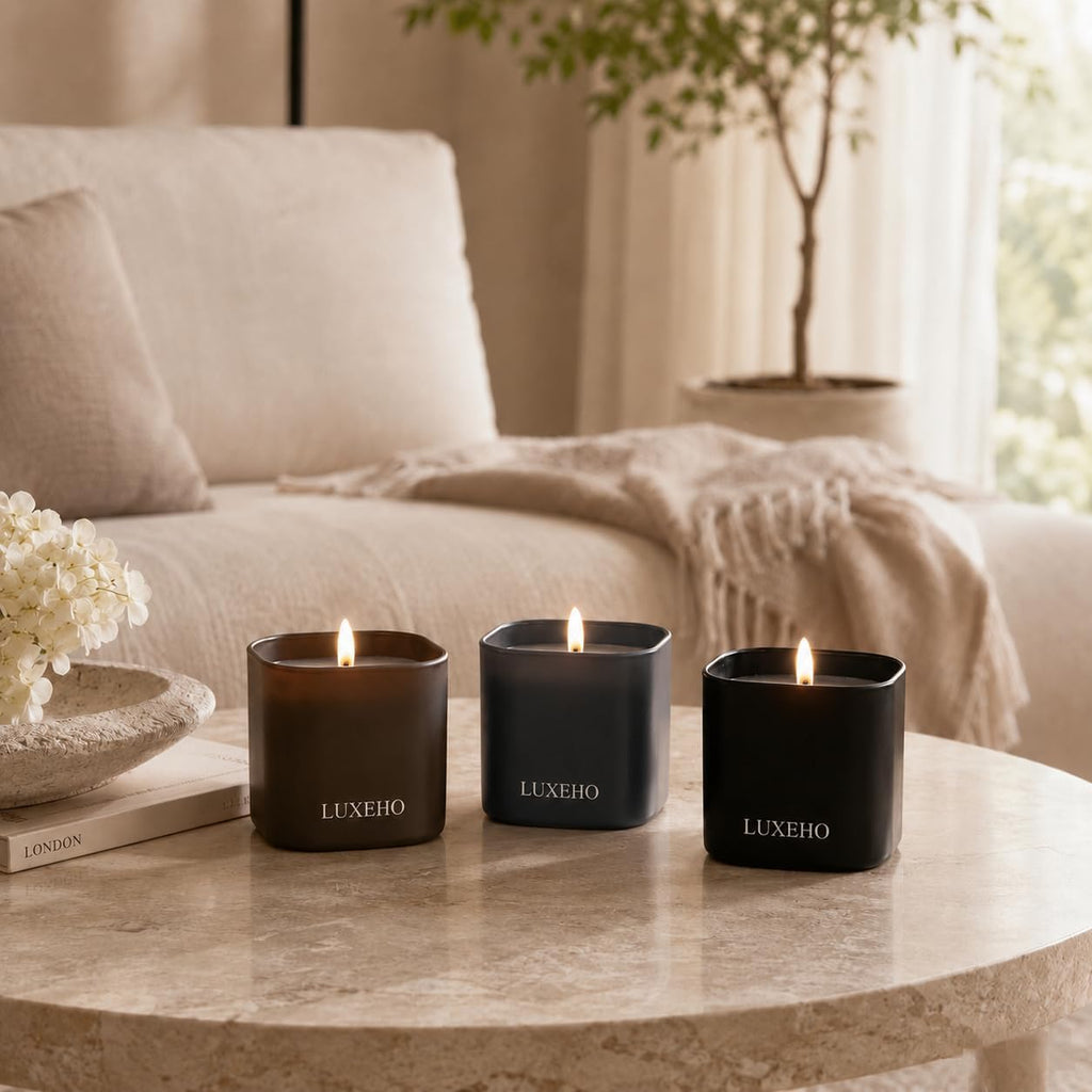 Luxury Scented Candle Set 3-Pack | Home Decor & Giftable Soy Candles | Champagne, Sandalwood & Amber | 75h Burn Time - Set of 3