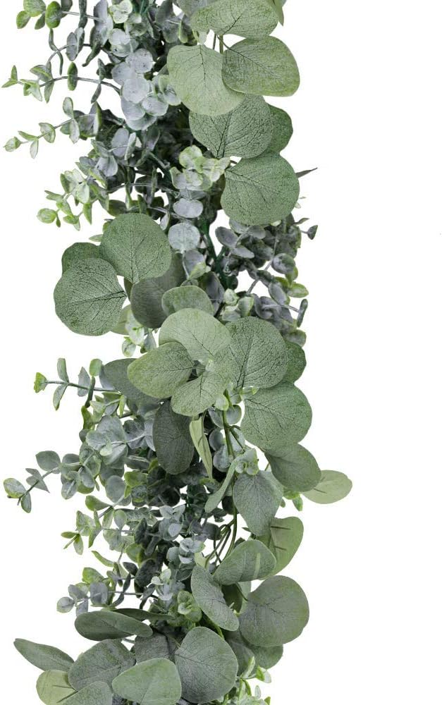 5.9' Long Faux Silver Dollar Eucalyptus Leaves Greenery Artificial Garland in Grey Green for Wedding Arch Swag