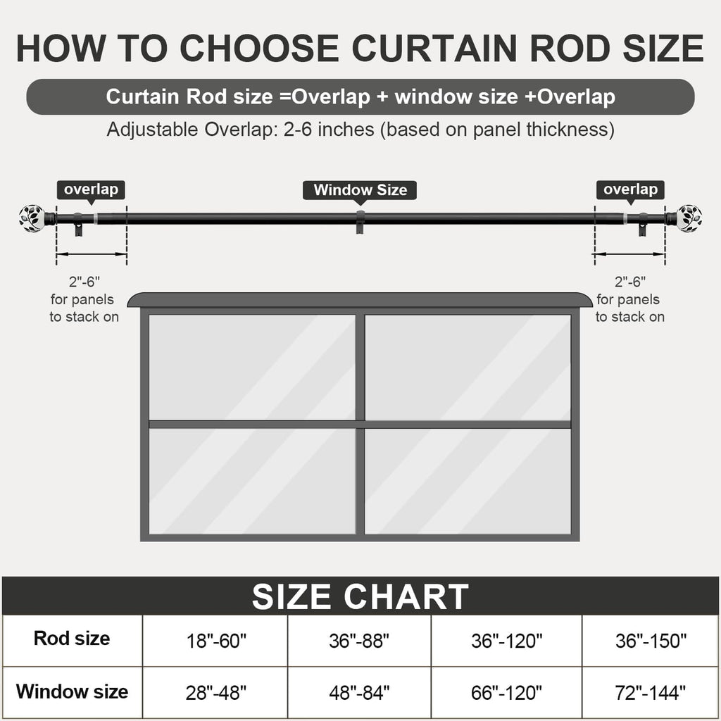 Ceramic Black Curtain Rods for Windows 16 to 144 Inches Adjustable Length Extendable Heavy Duty 1" Diameter iron