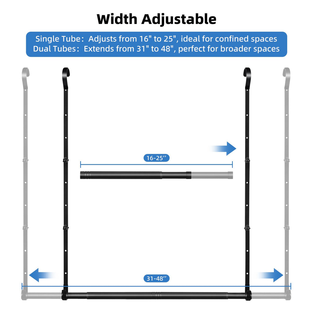 Hanging Closet Rods - Adjustable Height & Width Closets Bar Lower Extender
