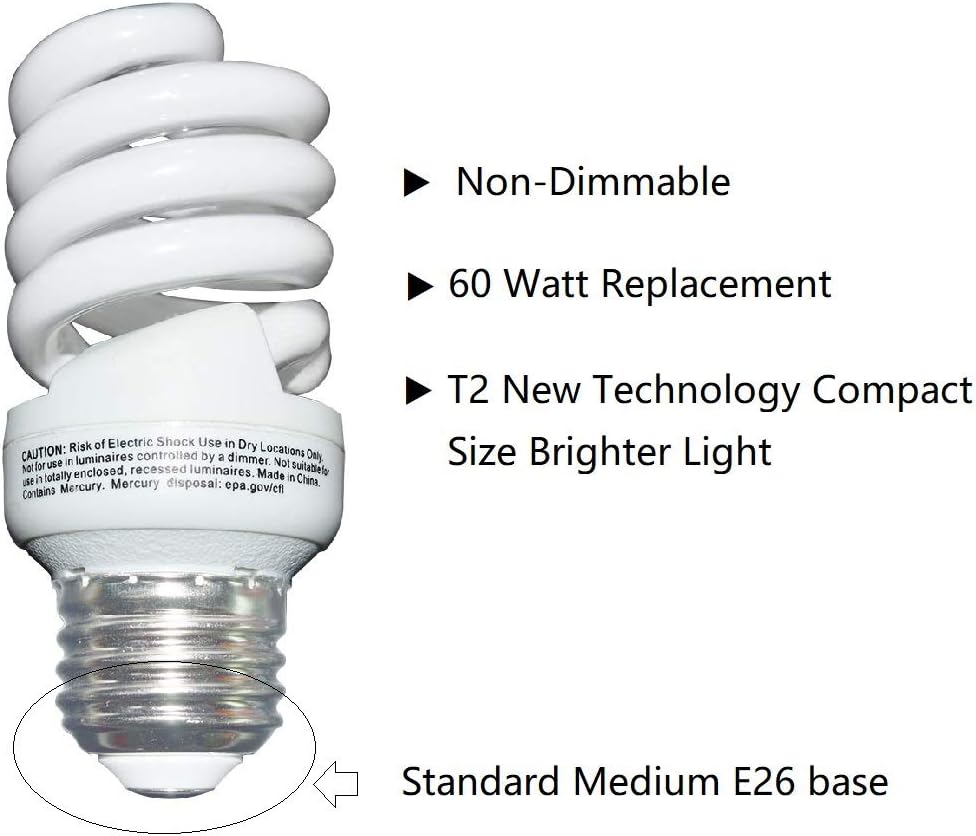 13 Watt (60 Watt) Compact Fluorescent Light, Soft White 2700K, 1040LM, Spiral Medium Base CFL Light Bulbs (4 Pack)