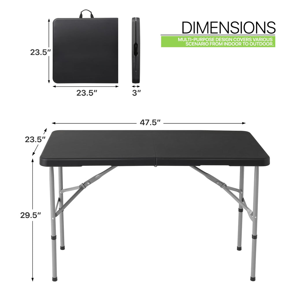 4ft Plastic Folding Table with Built in Carry Handle, Black