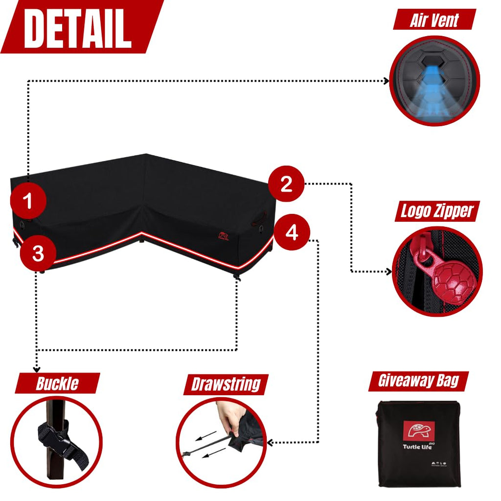 Patio Sectional Sofa Cover, Outdoor Heavy Duty Durable UV Water Resistant Anti-Fading L Shaped Couch Cover, Black