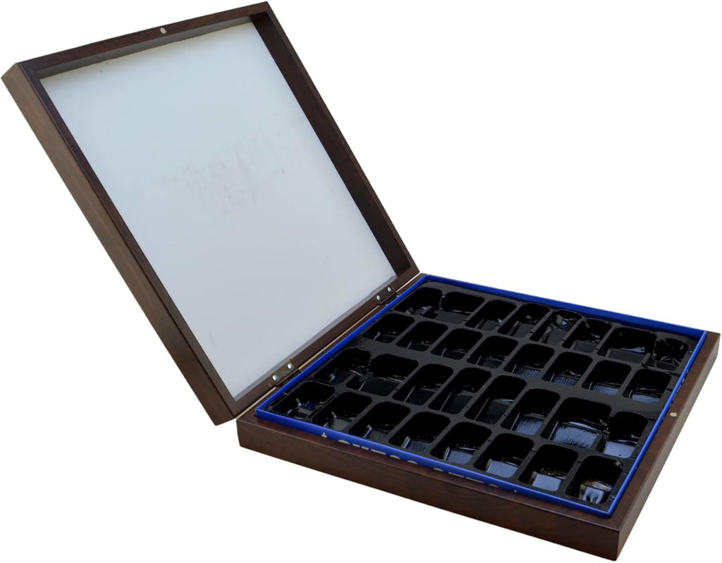 Metal Chess Set for Adults Greek Figures,Handmade Pieces and Different Design Wooden Chess Board with Storage (Walnut)