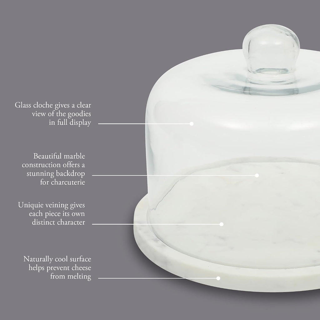 Ridgehaven 11" Marble Cake Stand, Serving Platter, Charcuterie Board, and Center Piece Home Décor With Glass Lid