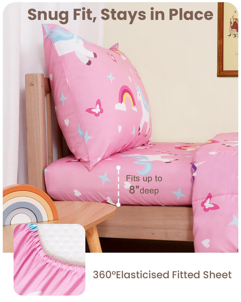 4-Piece Toddler Bedding Set, Toddler Bed Comforter Set for Girls