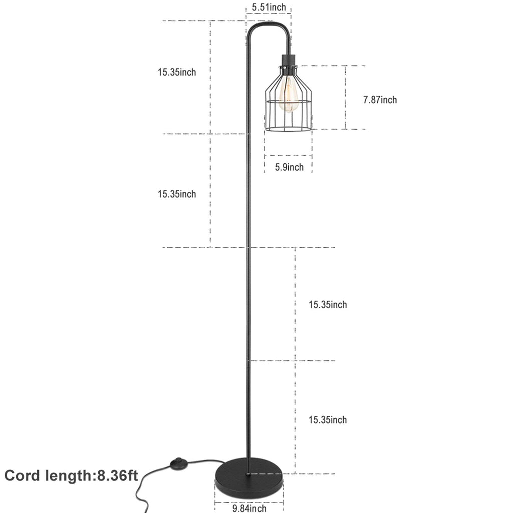 Floor Lamps, Industrial Frosted Black Floor Lamp with Cage Lampshade, On-Off Switch, Modern Indoor Pole Light, Study