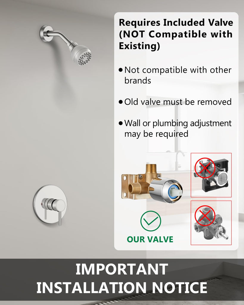 Shower Faucet Set with Rough-In Valve and Shower Head, Polish Chrome