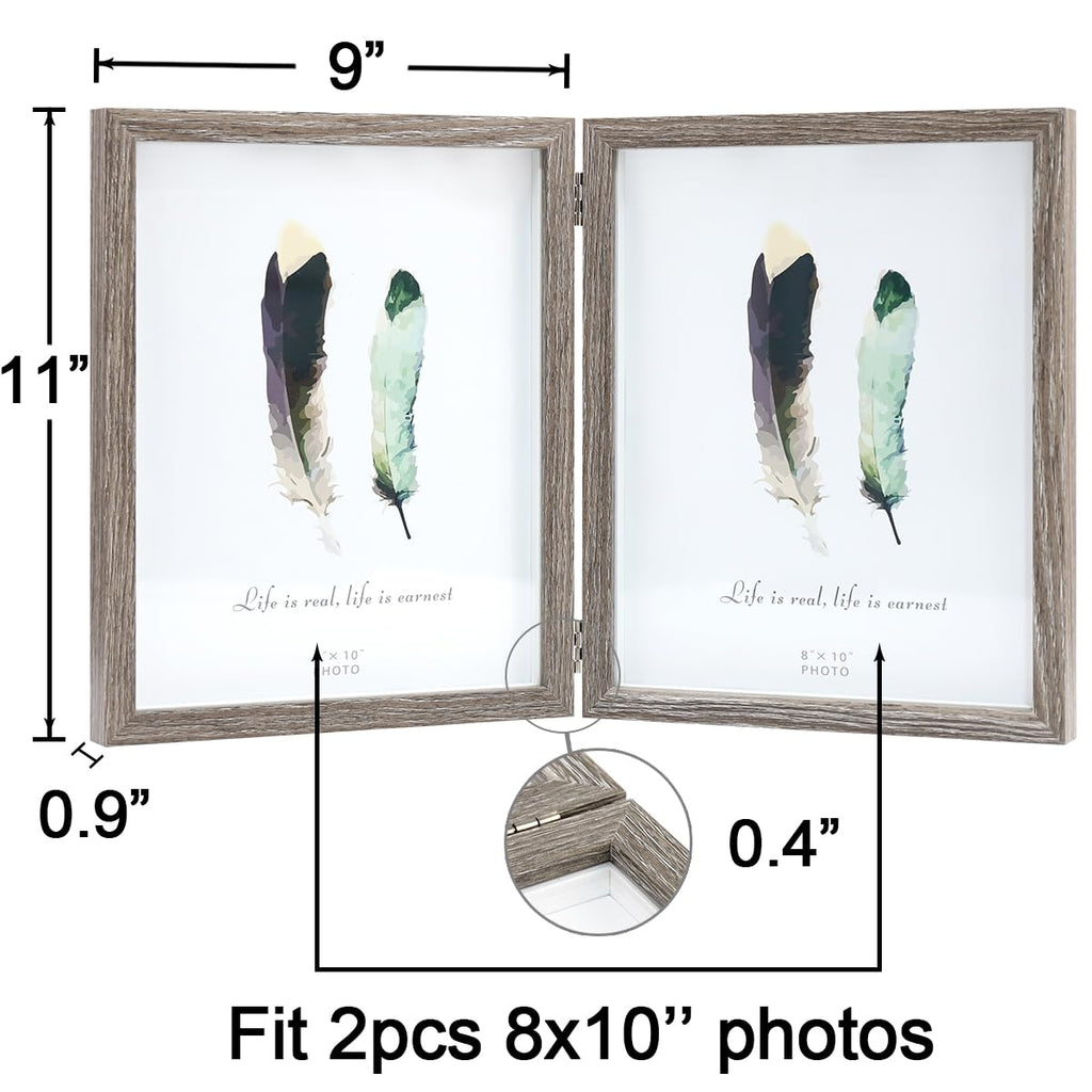 8x10 Picture Frame Double Frame Shadow Box with Glass Front Wood Grey