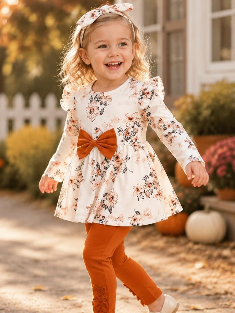 Toddler Baby Girl Clothes Infant Girl Outfits Fall Ruffle Floral T-Shirt Top Pants Set Winter Spring Clothes