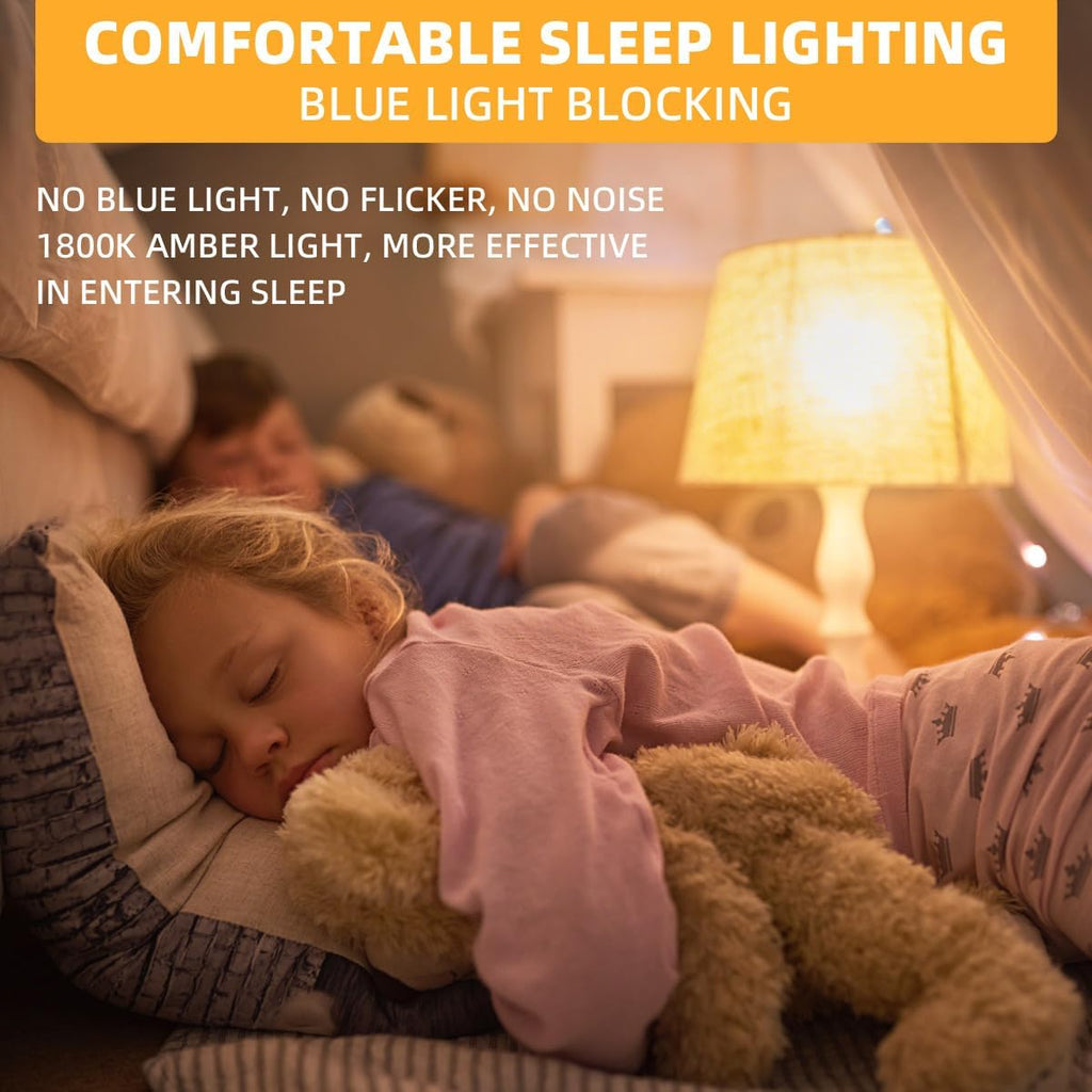 1800K Amber Sleep Light Bulbs - Blue Light Blocking, Dimmable A15 E26 LED Bulbs (3W, 25W Eqv) for Healthy Sleep