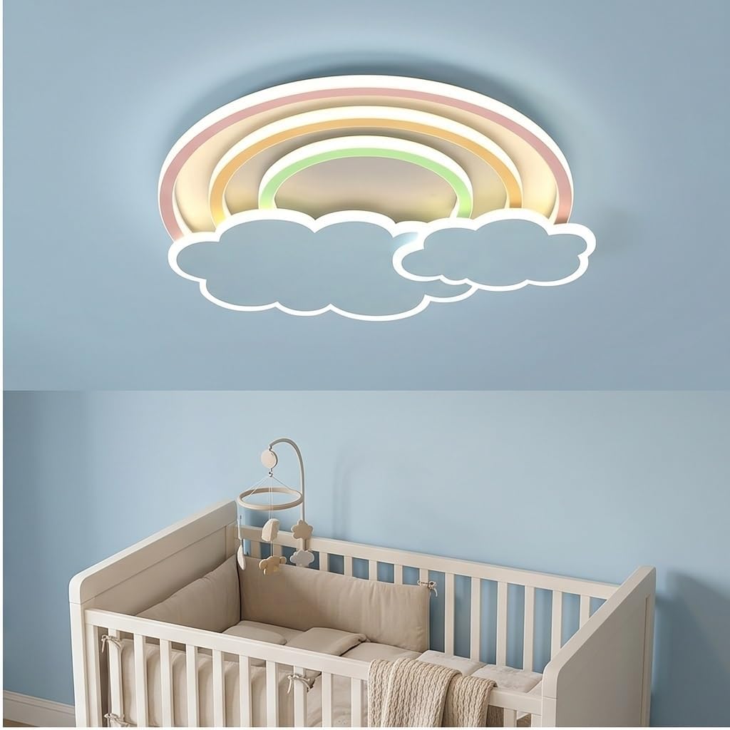 Modern Cloud Rainbow Flush Mount Ceiling Light for Kids Room Bedroom Nursery School Creative Blue Pink Acrylic Light