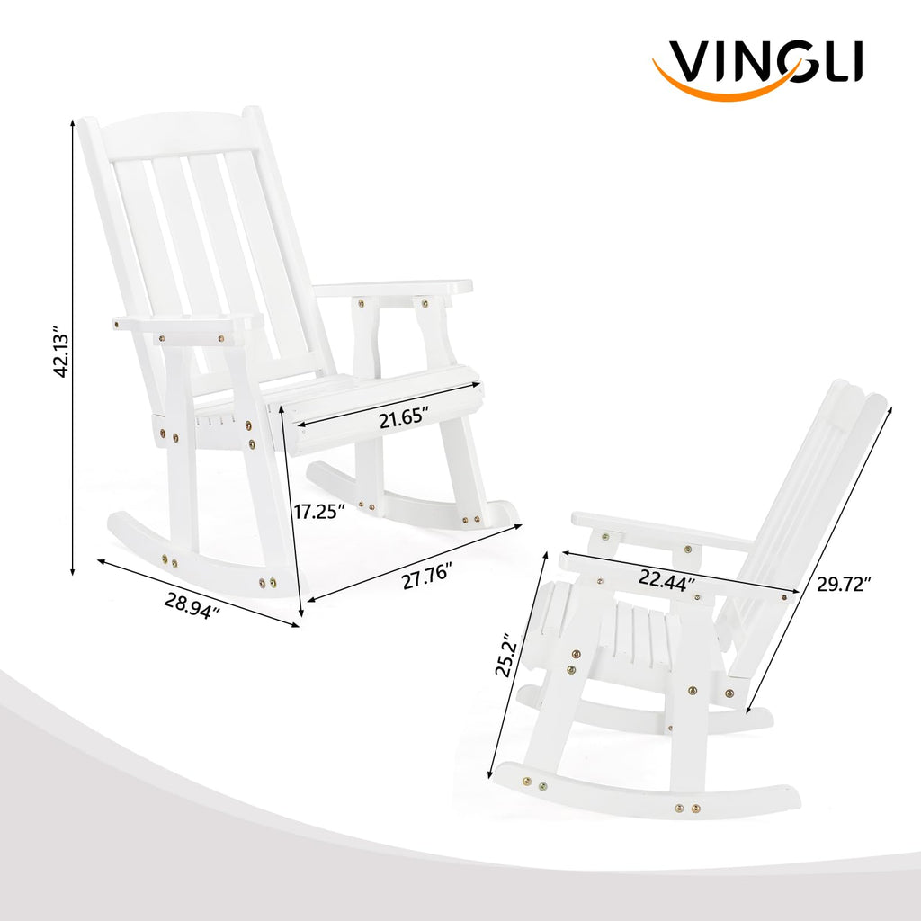 Outdoor Rocking Chair, Heavy Duty 600 LBS Wooden Rocker, White(1PC)