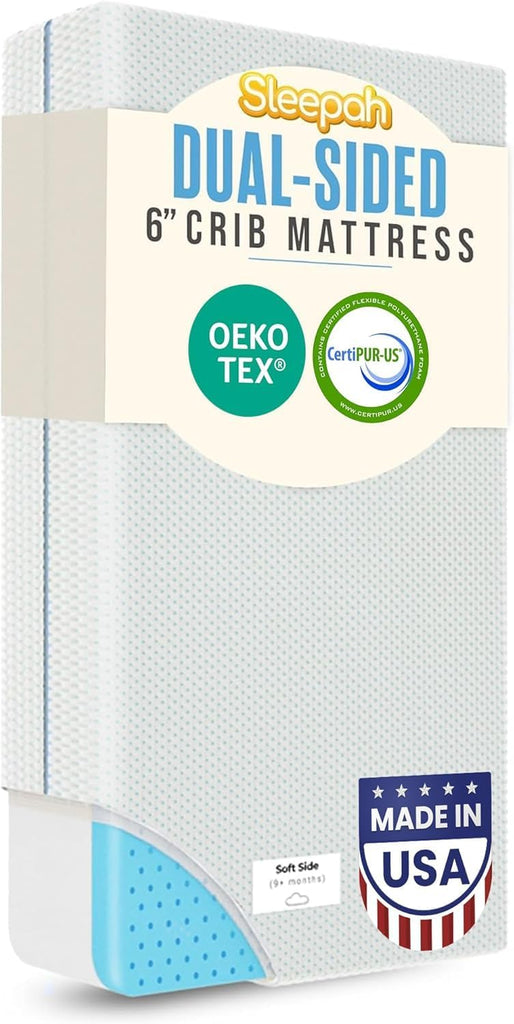 6" Crib Toddler Bed Mattress - Made in USA - Breathable Waterproof Washable | Dual Sided Cooling Memory Foam for