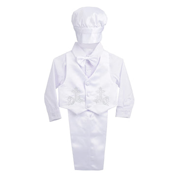 Angels Baby Boy Christening Baptism Outfit Formal Suit with Bonnet Satin 5-Piece Set Months Style A