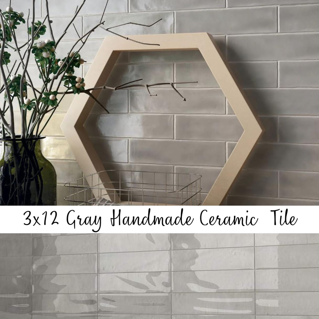Larissa 3x12 Grey Glossy Ceramic Subway Tile - 12.6 Sq Ft