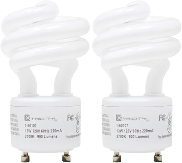 Compact Fluorescent GU24 2 Prong Light Bulb Base, T2 Mini Spiral, 13W (60 Watt Equivalent), 2700k Soft White, 900