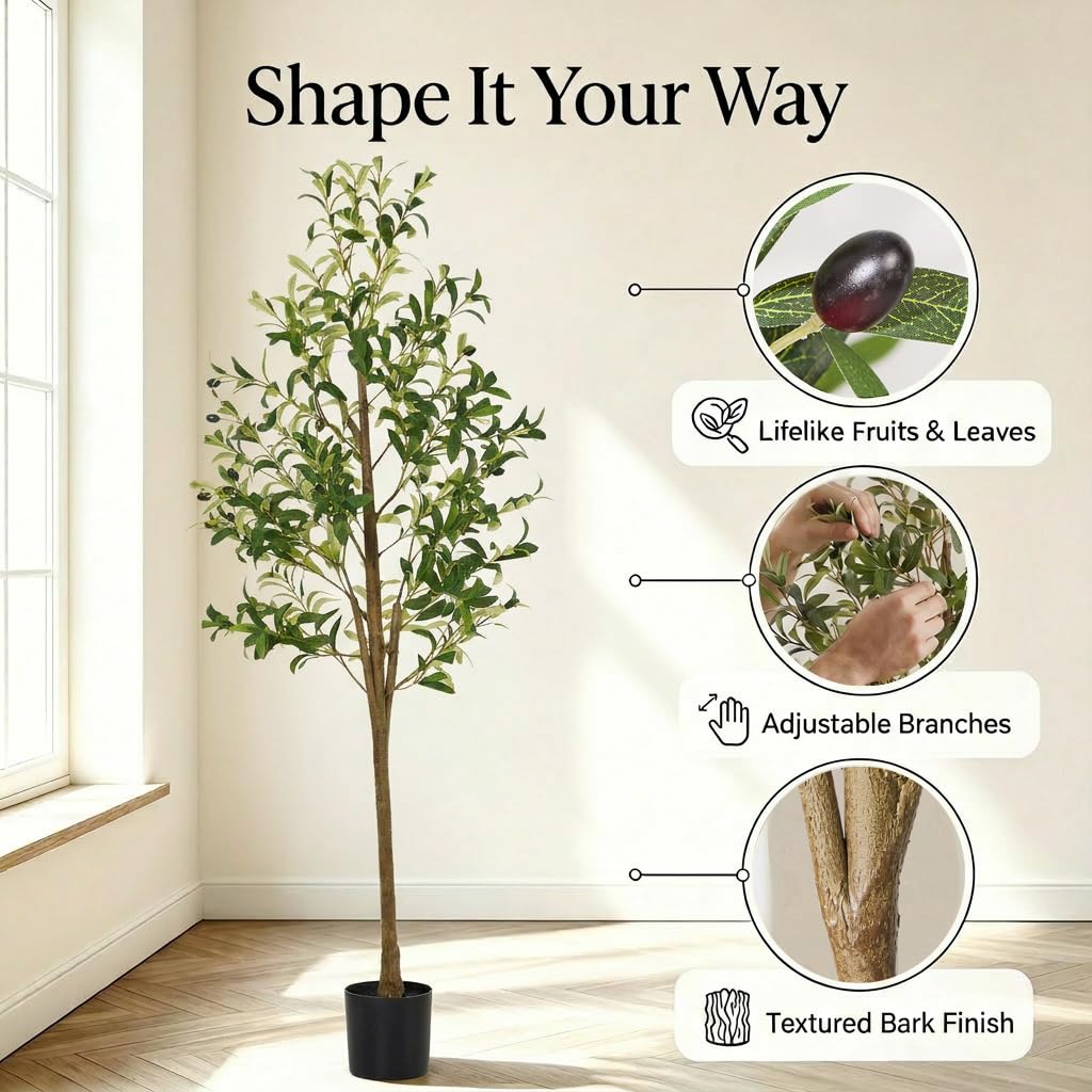 Artificial Olive Tree, 5FT Faux Olive Trees with Lifelike Olive Branches and Fruits, Fake Floor Plants with Pot for