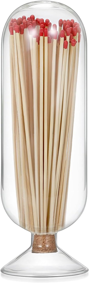 8 Inch Glass Match Cloche Decorative Glass Match Holder Jar with Cork
