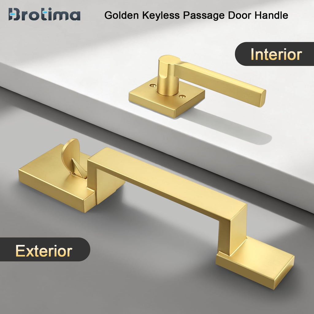 Gold Front Door Handle Set, Single Cylinder Front Door Handle Only, Gold Entry Handleset, Reversible for Right and